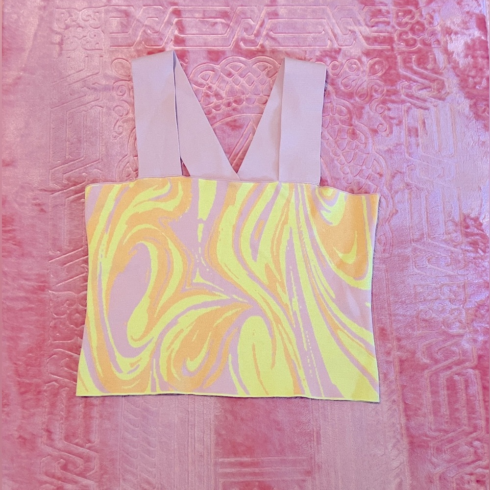 525 America Yellow and Lilac Wide Strap Crop Tank Top